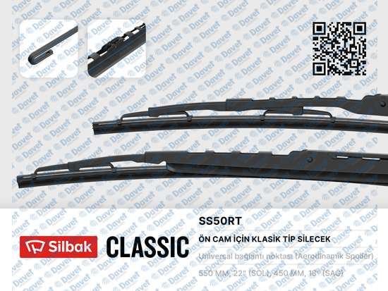 SILBAK SS50RT Silecek Supurgesi 550/450mm Ruzgarlikli Doblo-Palio-Corolla 01/02-03/07